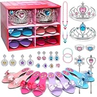 Prinzessin Schuhe Spielzeug für Mädchen - 4 Paar Schuhe und 2 Sätze Spiel-Schmuck-Boutique, Geburtstag Weihnachten Geschenke 3-6 Jahre