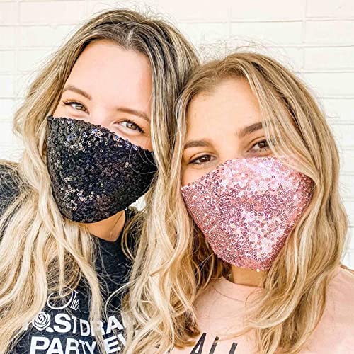 Belicey Sparkly Black Sequins Face Mask For Women Glitter Blacks Sequence Mardi Gras Face Masks Halloween Mouth Covering #TOP4