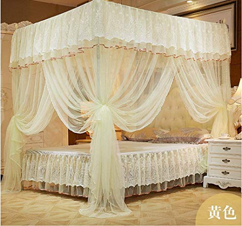 KingKara 4 Corner Poster Bed Canopy Princess Bedding Curtain Canopy Mosquito Netting Twin Full Queen Mosquito Net (Yellow, Full/Queen)