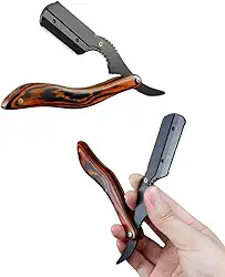 Navalhete Profissional Para Barbeiro Acabamento Barba Cabelo Bigode Navalha de Pressão em Aço Inox Lamina Fixa Estilo Cabo de Madeira Palaziun
