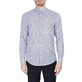 Cuello Kent BOSS Camisa Lukas F de corte regular para hombre de muselina de algodón italiano con estampado de hojas Azul oscuro (402). XL