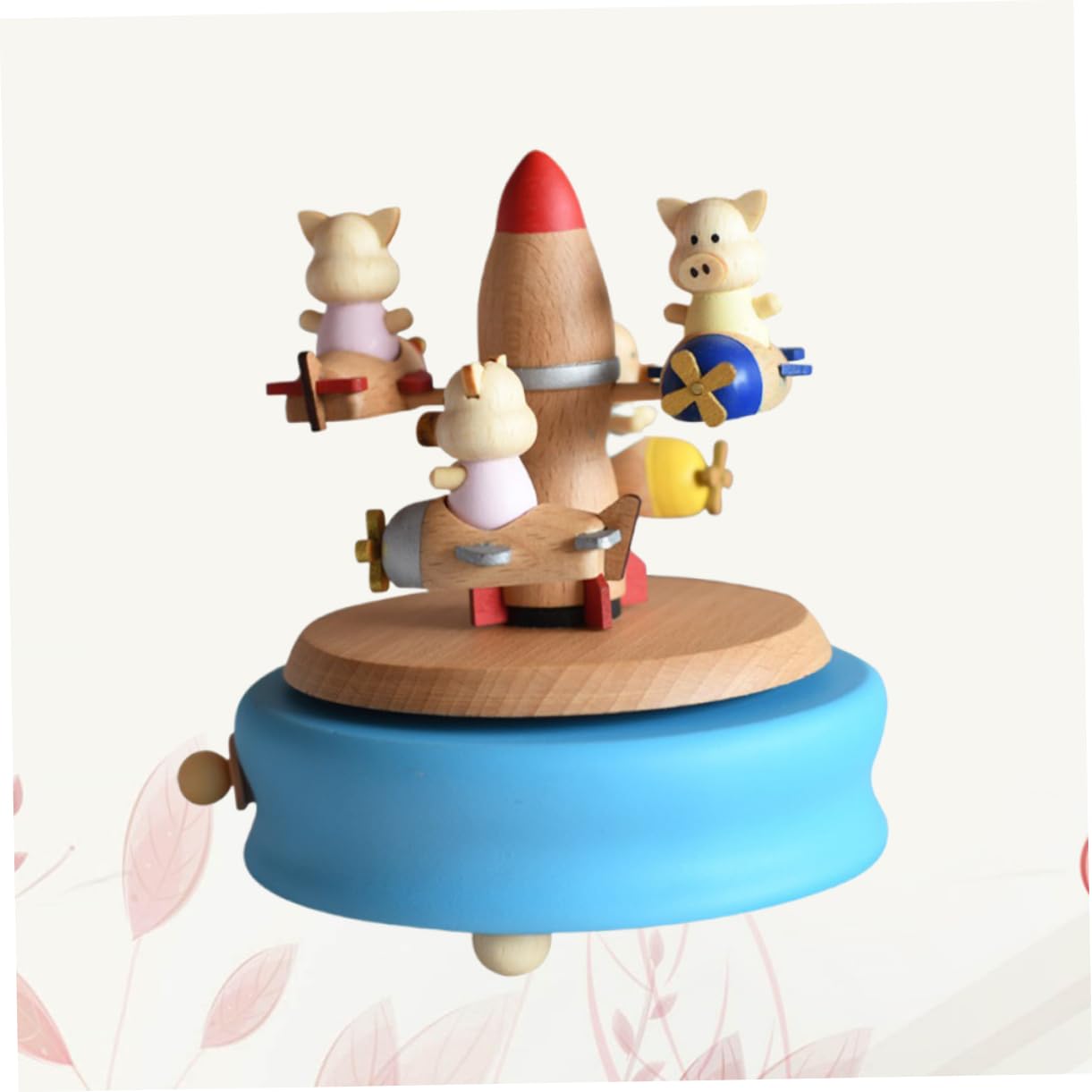 ABOOFAN Rotary Musical Kasten Holz Spieluhr Cartoon Schwein Melodiebox für Kinder Himmel Blau Mechanisch Batterie Erforderlich Handwerkskunst für Weihnachten und Besondere Anlässe