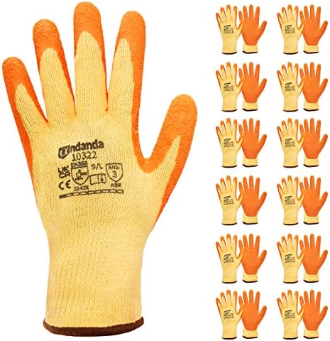 ANDANDA Safety Work Gloves, 1 Pair, Seamless Knit with Latex Coated, Builders Gloves, Abrasion Resistant, Ideal Work Gloves for Automotive/Machinery/Assembling & Disassembling Equipment, Orange/M