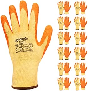ANDANDA Safety Work Gloves, 1 Pair, Seamless Knit with Latex Coated, Builders Gloves, Abrasion Resistant, Ideal Work Gloves for Automotive/Machinery/Assembling & Disassembling Equipment, Orange/M