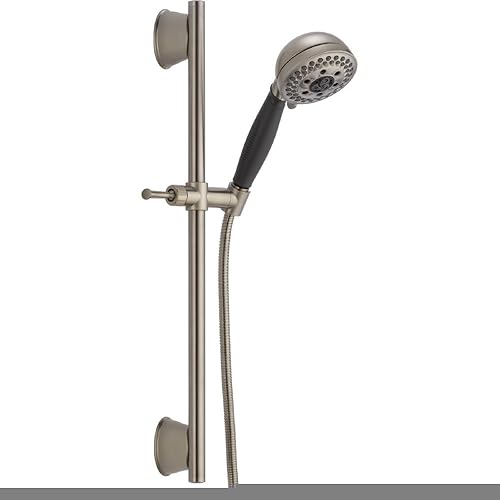 Delta Faucet 5 rociadores Touch-Clean H2Okineticc - Barra deslizante de ducha de mano con manguera acero inoxidable 51559-SS