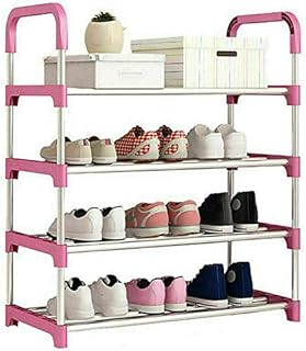TRTO Pink Metal Shoe Rack Storage Organiser Stand Shelf Portable Cabinet Holder Easy To Use ( 4 Tier )