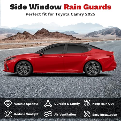 Image of Canvcle Window Visors Rain Guards for 2025 2026 Toyota Camry Accessories, Outside-Mount Tape-On Side Window Wind Deflectors Vent Visors Shades Rainproof Black 4PCS