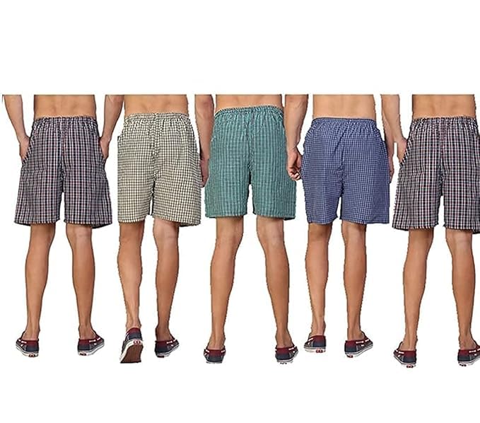 Image of Men's Boxers Ultra-Light Soft Cotton Checkered Boxer Shorts (Pack of 5) - Made in India