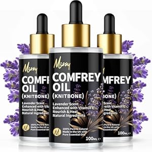 Natural Comfrey Oil (Symphytum Officinale) Infused with Lavender and Vitamin E – Healing and Soothing Skin Treatment – 100ml Treats Bone fractures, Breaks, Wounds, Joint & arthitic Pain