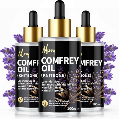 Natural Comfrey Oil (Symphytum Officinale) Infused with Lavender and Vitamin E – Healing and Soothing Skin Treatment – 100ml Treats Bone fractures, Breaks, Wounds, Joint & arthitic Pain