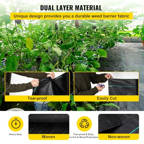 VEVOR Weed Fabric Barrier Heavy Duty, 4x300FT 5.8oz Weed Blocker Fabric, Woven Landscape Fabric, Garden Weed Barrier, Control Ground Cover, Geotextile, Gardening Mat, Black by VEVOR - Image 3