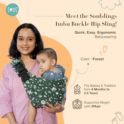 Image of Soulslings Imbu Buckle Hip Sling Baby Carrier -100% Cotton - Forest | Baby Toddler Carrier | Baby Sling Carrier | Lightweight Sling Baby Carrier for Babies & Toddlers | Adjustable for 6 - 30 Months (Upto 20kg)