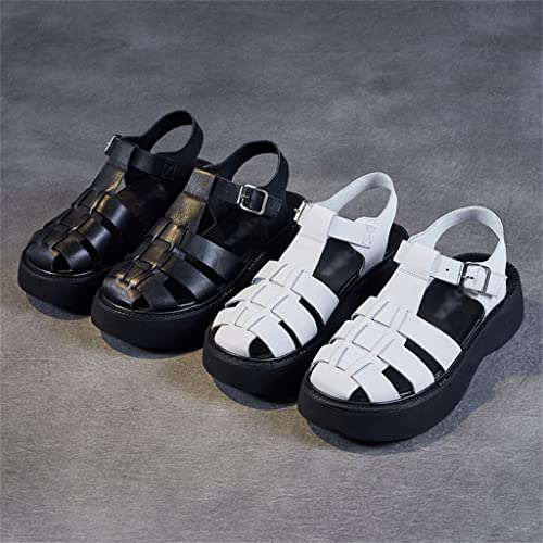 Leather Sandals Women's Mary Jane Thick-Soled Woven Toe Cap Hollow Roman Cage Shoes2