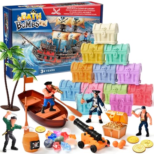 Piraten Badebomben Badekugeln Kinder mit Überraschung, 12 STK. Badezusatz Kinder mit Badewannenspielzeug Badespaß Badekugeln Geburtstag Weihnachten Geschenke Spielzeug für Mädchen Jungen