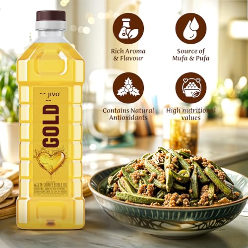 Image of Jivo Gold Premium Refined Cooking Oil Perfect Blend of Rice Bran & Sunflower Oil | Natural Antioxidants | 1 Litre Pack (Pack of 4)