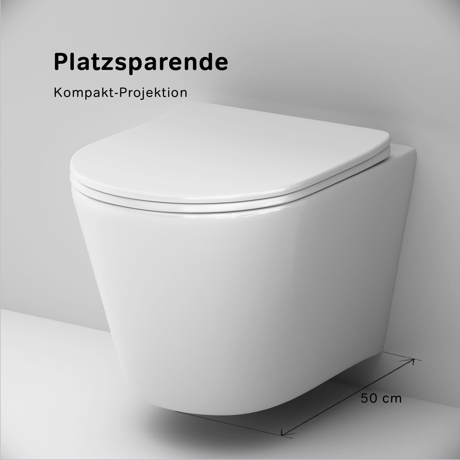 AM.PM Spike – AquaSpin Wand WC spülrandlos | Hänge WC mit Toilettendeckel mit Absenkautomatik | Duroplast Klo Sitz | Spülrandloses Hänge WC Set | Kompatibel mit Vorwandelement & Gäste WC | Weiß 49cm