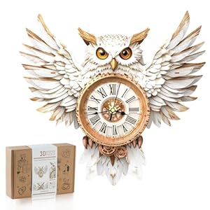 3D Wooden Puzzles for Adults, Snowy Owl Clock Kit with Pendulum, Beginner 3D Puzzles Model Kit DIY Crafts for Home Wall Decor Hobbies Birthday Christmas Day Gift for Teens Adults