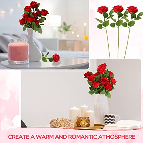 image for Jexine 50 Pcs Artificial Rose Flower Realistic Silk Roses with Stem Bo