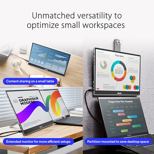 Image of ASUS ZenScreen 16 inch OLED USB-C portable monitor (MQ16AHE) - Full HD, 100% DCI-P3, 1ms, HDR-10, Mini HDMI, Eye Care, Proximity Sensor, 360 kickstand, Compatible with Laptops, Smartphones, 3 yr warranty