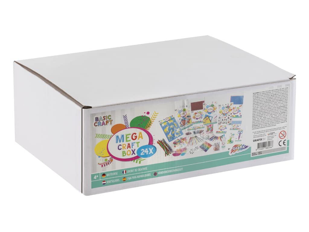Grafix Caja Manualidades Niños XXL a Partir de 4 Años | 1000 Piezas de Materiales para Manualidades | Kit Manualidades para Niños y Niñas | Scrapbooking Pegatinas Decoración Lápices Purpurina
