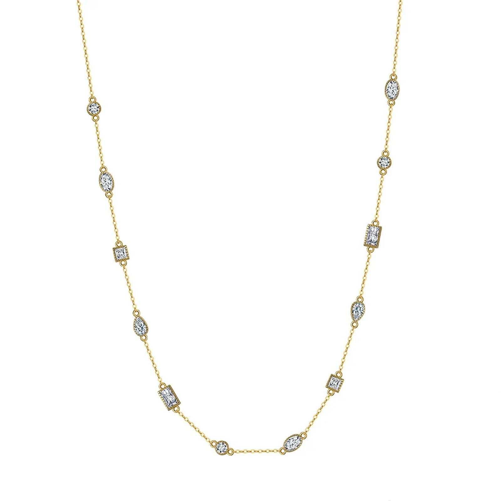 Collana Girocollo In Argento Sterling 925 Con Zirconi Trasparenti 5a, Taglio Geometrico, Semplice Collana A Catena, Gioielleria Raffinata