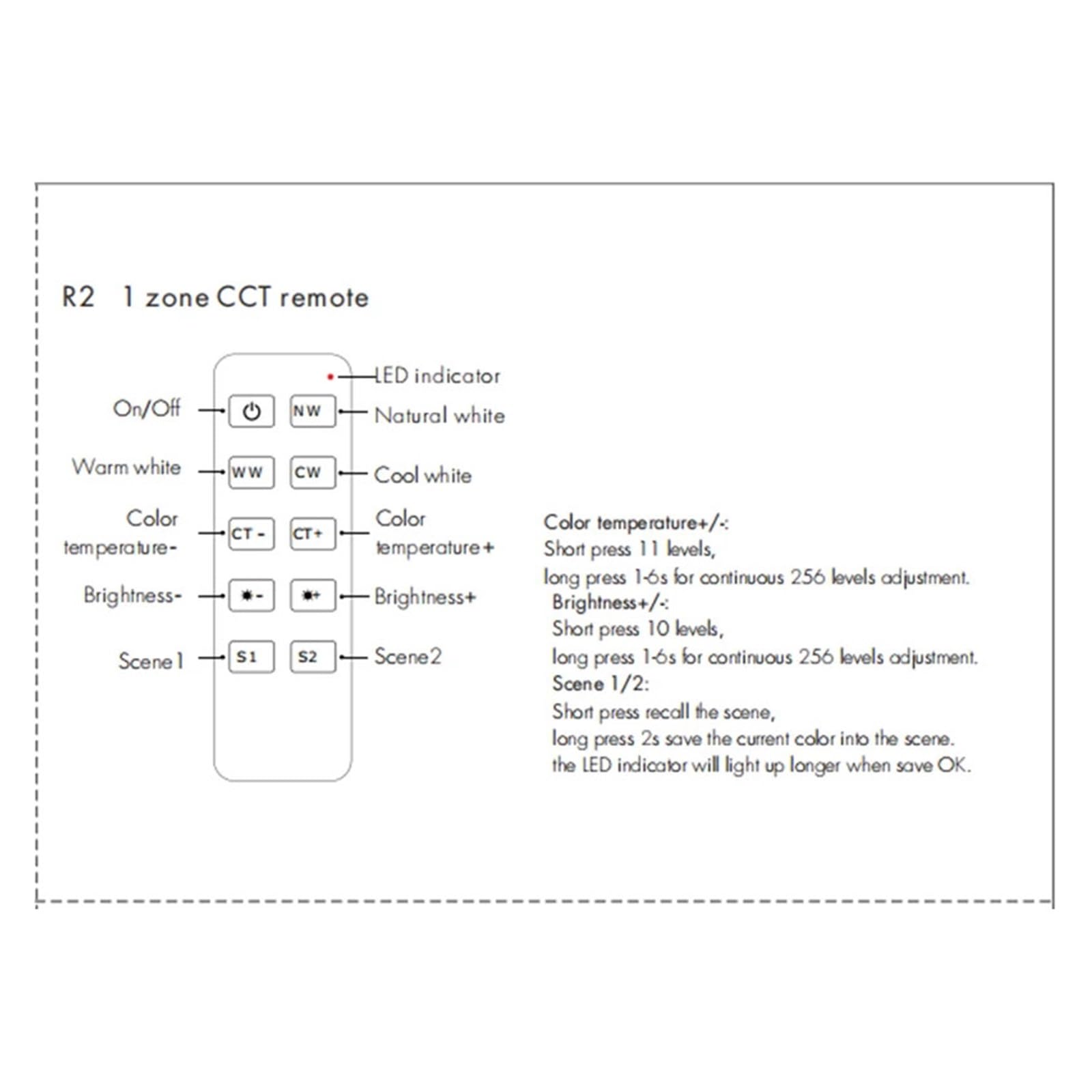 Controlador LED V2-L atenuador LED 12-48V 2CH 16A 2,4G Control remoto WW CW interruptor regulador de intensidad LED for tira de luz LED blanca doble CCT(V2-L only)