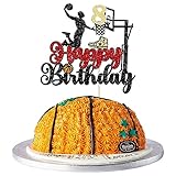 8歳の誕生日 バスケットボール ケーキトッパー グリッター バスケットボール スポーツテーマ ケーキピック ベビーシャワー 8歳の誕生日ケーキデコレーション パーティー用品 ブラック 1個