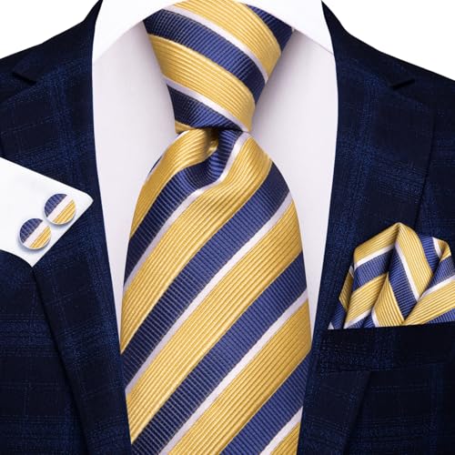 Image of Dubulle Mens Tie and Lapel Pin Paisley Striped Floral Necktie for Men Pocket Square Cufflinks 4PCS Set Wedding Party
