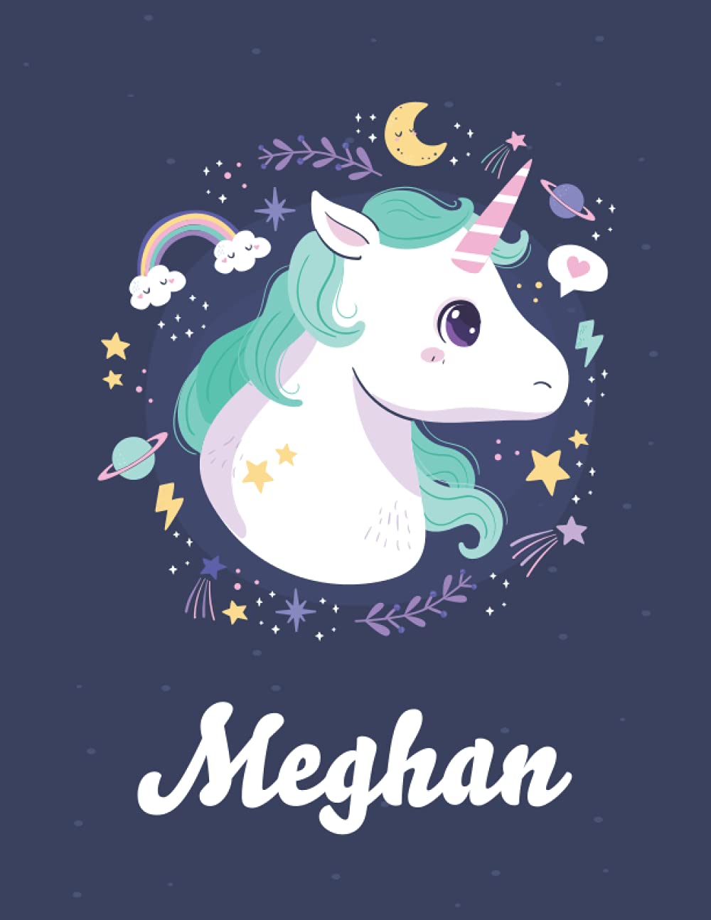 Meghan: Unicorn Notebook Personal Name Wide Lined Rule Paper | Notebook The Notebook For Writing Journal or Diary Women & Girls Gift for Birthday, For