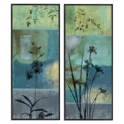 'Contemporary Blooming Orchid Sprouts'| 2pc Framed Giclee Art Set 2