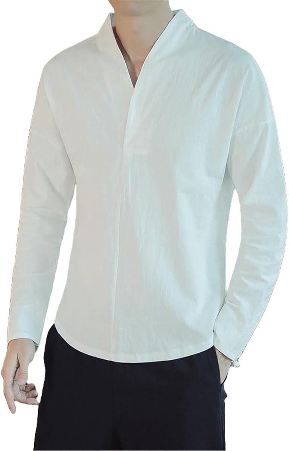 Men's Autumn Chinese Style Cotton Linen Long Sleeve Shirt Linen Base Layer Lay Style