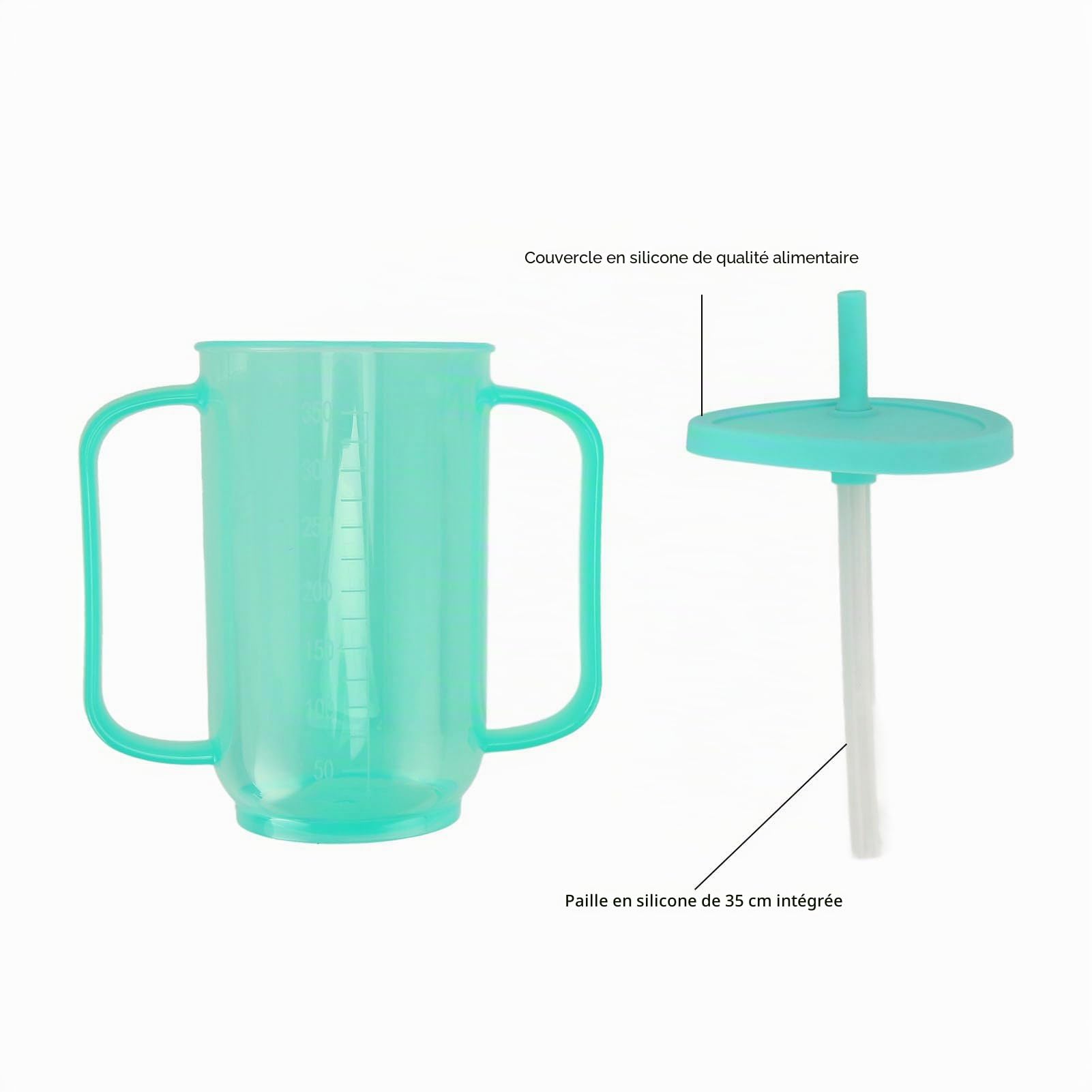 Fockety Adult Sippy Cup, 2 poignées avec paille Tasses en plastique anti-déversement, tasses avec couvercle et paille anti-déversement pour les personnes âgées souffrant de dysphagie