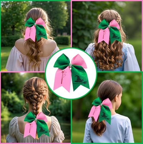 2 Pinzas para el cabello con lazo rosa y verde miniatura 5