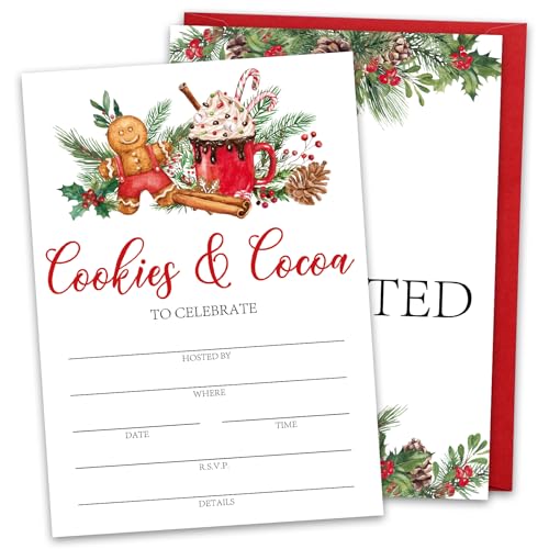 Invitaciones de Navidad en cartulina gruesa de 5x7 con motivos de acebo rojo