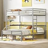 Metal Twin Over Full Bunk Bed Frame with Desk, Loft Platform Mattress Foundation with Steel Slat Support Storage Space