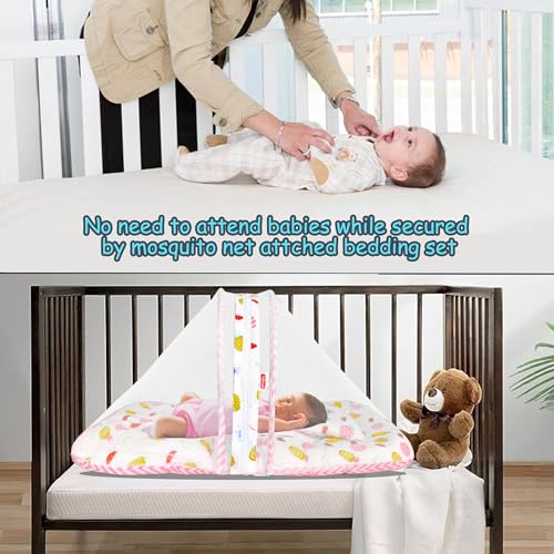 Image of VParents Fruity Pink Cotton Bedding Set & Mosquito Net