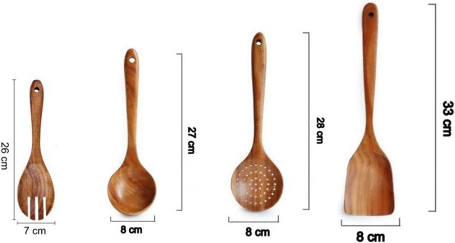 Wooden Kitchen Utensil Set - Safe Natural Cooking Tools, Long Handle Spatula with Durable Feature, Non Stick Supply with Functional Style, Mixing Stirring Kit with Practical Detail