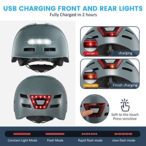 Gudook Adult Bike Helmet With Light - Bicycle Helmets Men - Women - Front And Back Led Lights Adjustable Cycling Helmet For Urban Commuter Biking Scooter #TOP2