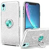 PeeTep for iPhone XR Case,Lightweight Glitter Sparkly Case with 360°Ring Holder Kickstand Magnetic Car Mount Shock-Absorbent Protective Sturdy Cover for iPhone XR 6.1' for Girls Women, Silver Blue