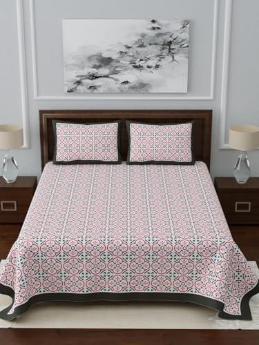 Image of LIVING ROOTS Jaipuri Hand Block Print King Cotton Bedsheet 86 * 104 inches (7 * 8.5 feet) with 2 Pillow Cover | 210 TC | Rich Fast Colour with No Colour Bleeding | (034-B)