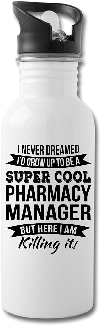 Funny Pharmacy Manager Gifts Water Bottle For Men Women New Job Appreciation 20 fl oz Bottle Silver