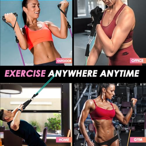Image of WHATAFIT Resistance Bands, Exercise Bands, Workout Bands with Handles, Door Anchor and Ankle Straps, 5 Resistance Levels Fitness Bands for Strength Training, Physical Therapy, and Home Gym Equipment