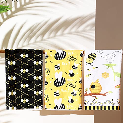 3 Pcs Lemon Bee Kitchen Towels Honey Bee Lemon Dish Towels Bee Lemon Bathroom Hand Towels Farmhouse Spring Gnome Honeycomb Lemon Bee Kitchen Decor Rustic Dish Tea Towels, 18 X 28 Inch (Elegant Style) #TOP2