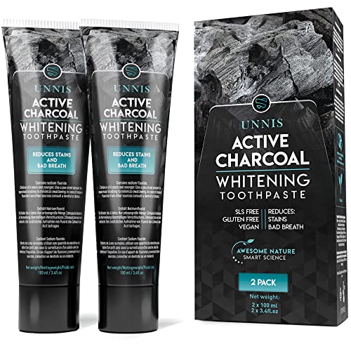 UNNIS Charcoal Teeth Whitening Toothpaste SLS Free 100 ml (Pack of 2)