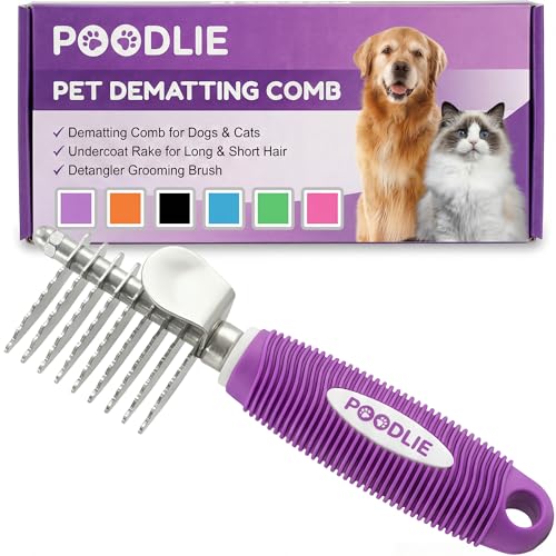 Poodle Dematting Fur Rake Comb Brush for Dogs and Cats - Long 2.5' Steel Safety Blades Metal Comb...