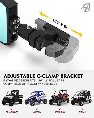 Xprite Utv Side View Mirrors Aluminium W/Led Spot Light Smoke Lens Compatible With 1.75"-2" Roll Cage Bar For Pioneer Polaris Rzr, Side By Side, Can Am X3, Kawasaki Teryx Mule, Yamaha Rhino Wolverine #TOP4