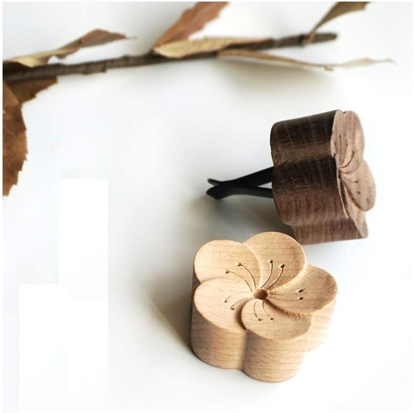 Flower Diffuser Wood Essential Oil Diffuser - 2Pcs Zen Decor Car Diffusers for Essential Oils for Diffusers Aromatherapy Air Freshener Scent Aromatherapy Diffuser - Natural Wood Diffuser with Clip