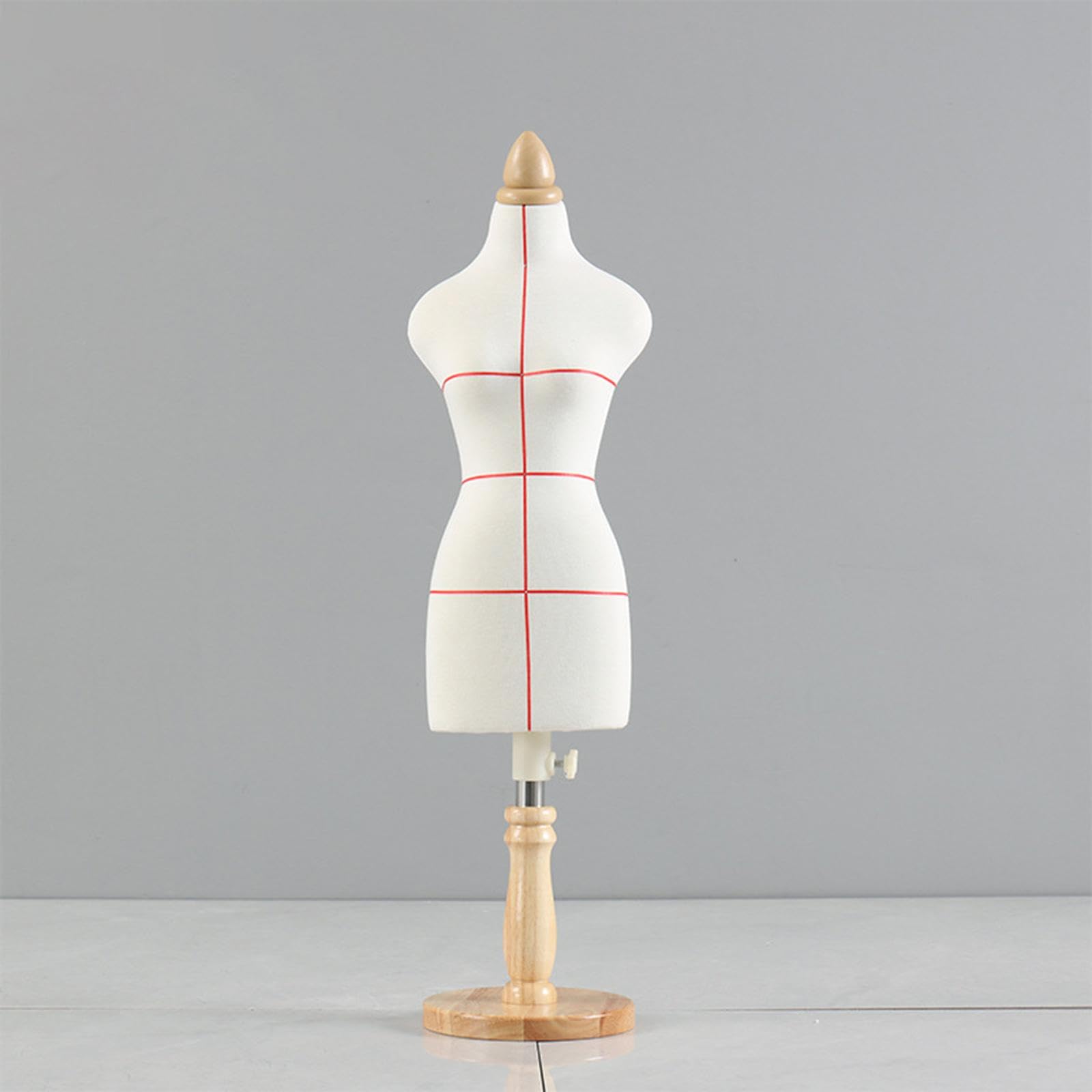 Miniatur Kleidungsform Weiblich Schneiderbüste Puppenmannequin Mini Dressform Körper mit Stabilem Holzfuß Zum Nähen für Puppenbekleidung Schaufenster, 46 cm mit Linie