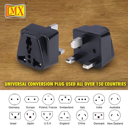 Image of MX India to UK Travel Adapter - Type G Plug Converter for Laptops, Cameras, Chargers & Devices - Compatible with UAE, Hong Kong, Dubai - Pack of 2