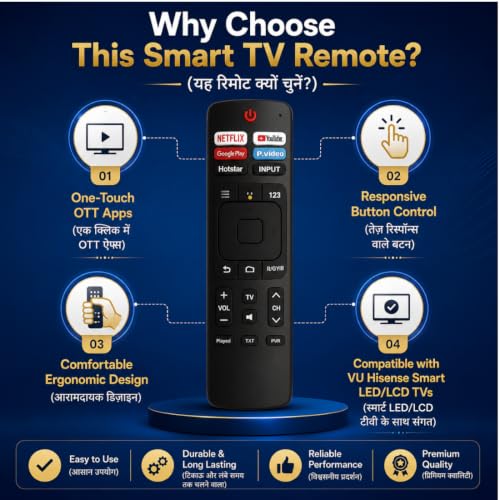 Image of Supreme E-Commerce Replacement Remote Control Suitable for vu hisense led Smart tv 4k - Works with 55 inch tv, 43 inch, vu California tv, vu led tv, Non Voice Remote with Netflix prim Video hotkeys